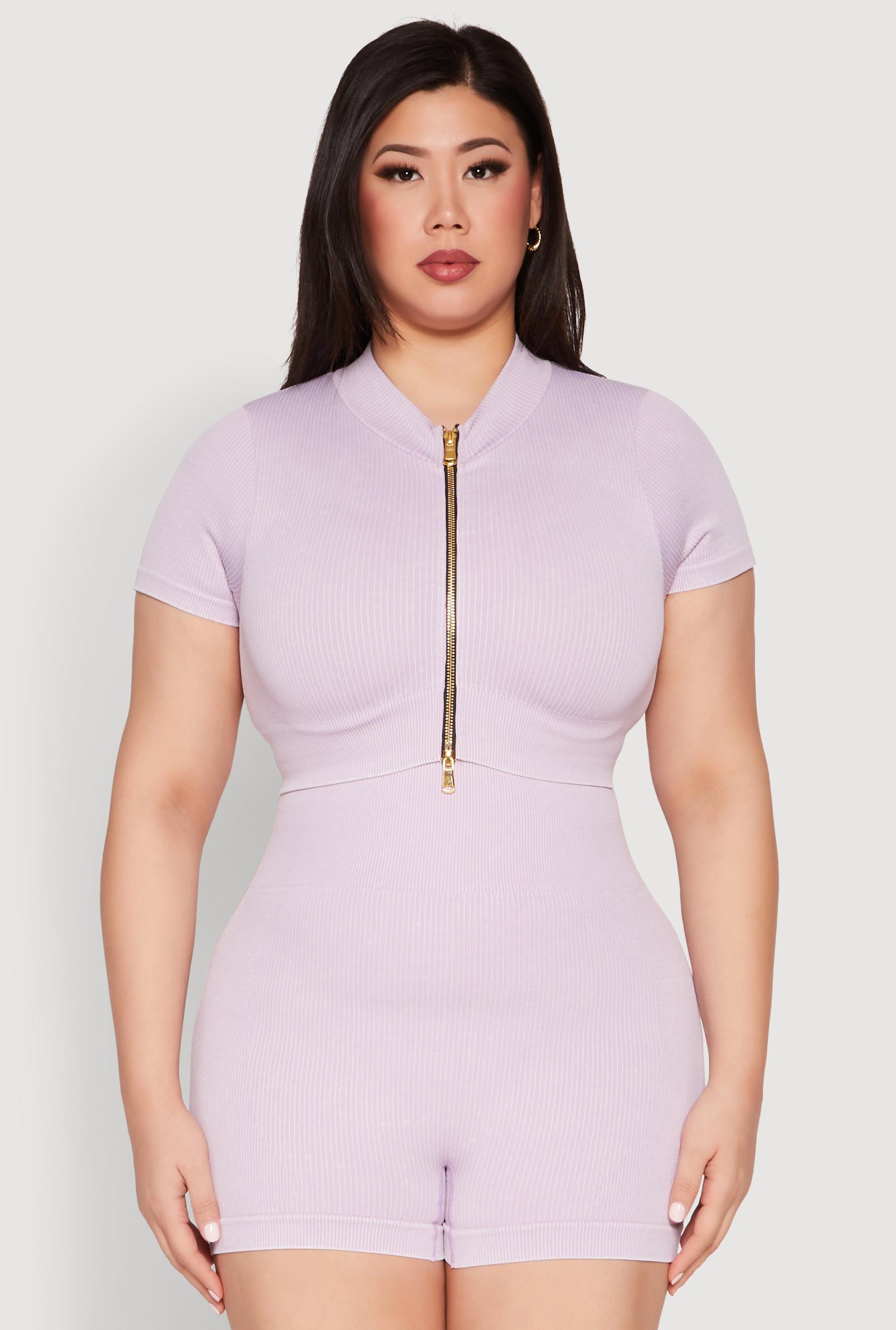 Womens Plus Size Daisy Mineral Wash Seamless Zip Front Top Product Image