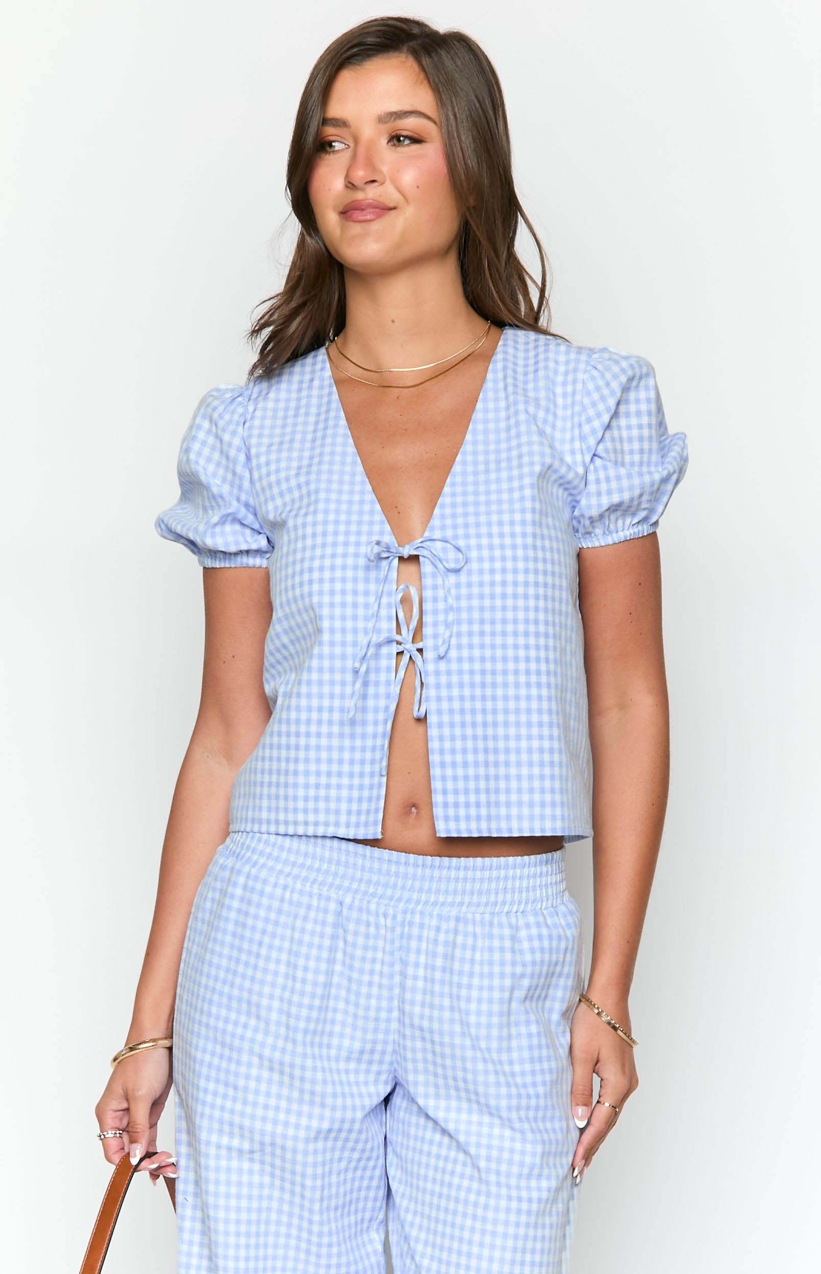 Lunya Blue Gingham Tie Up Top Product Image