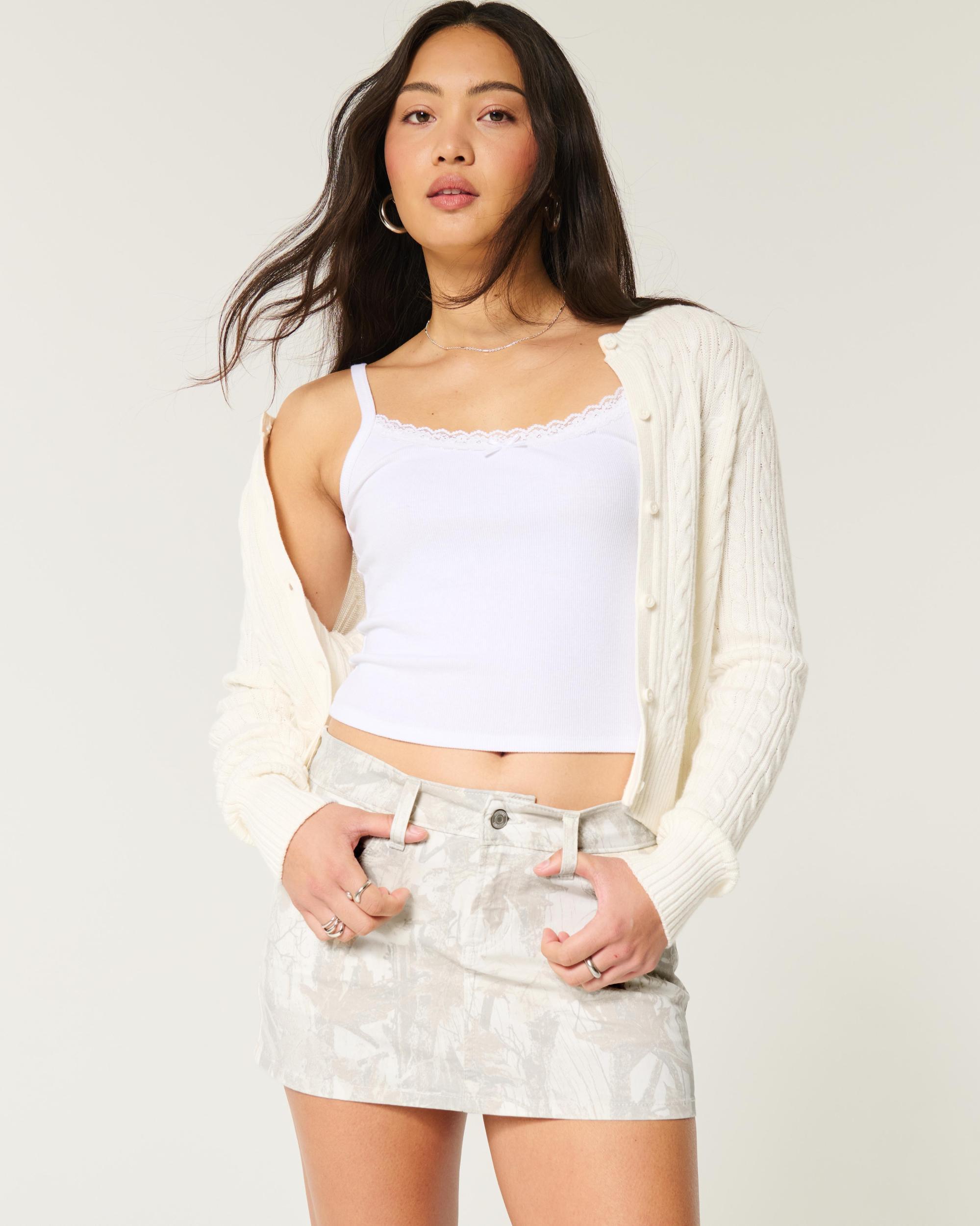 Low-Rise Light Wash Denim Mini Skort Product Image