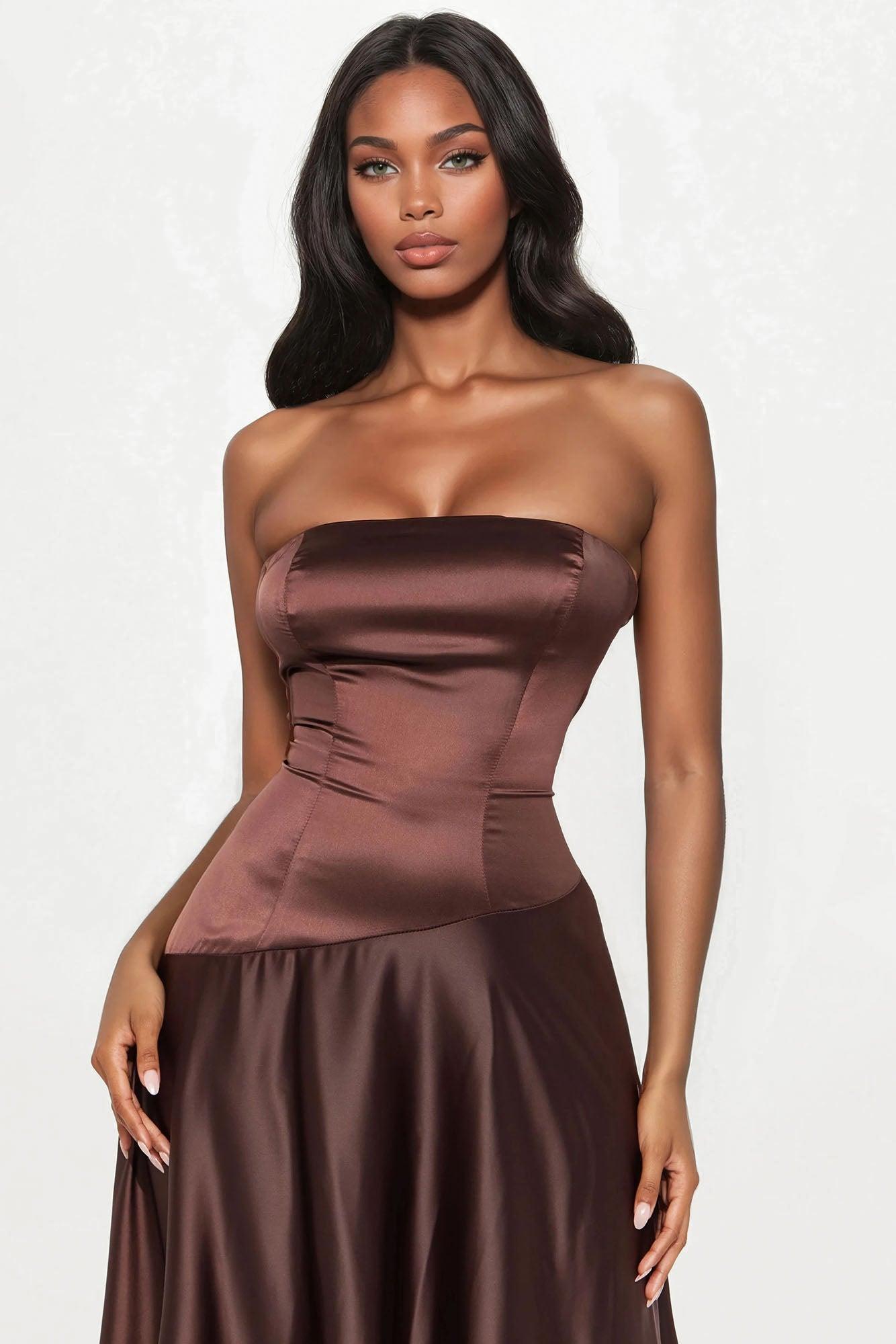 Cecilia Satin Strapless Gown - Chocolate Product Image