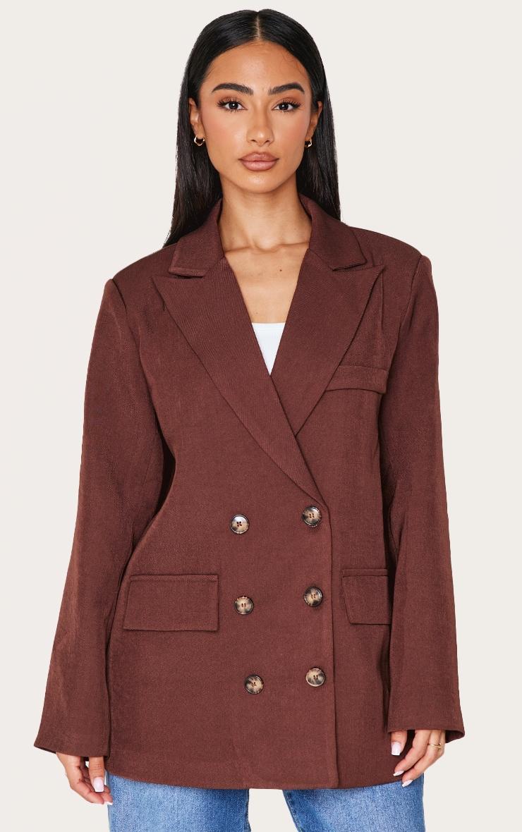 Petite Brown Premium Double Breasted Button Detail Blazer Product Image