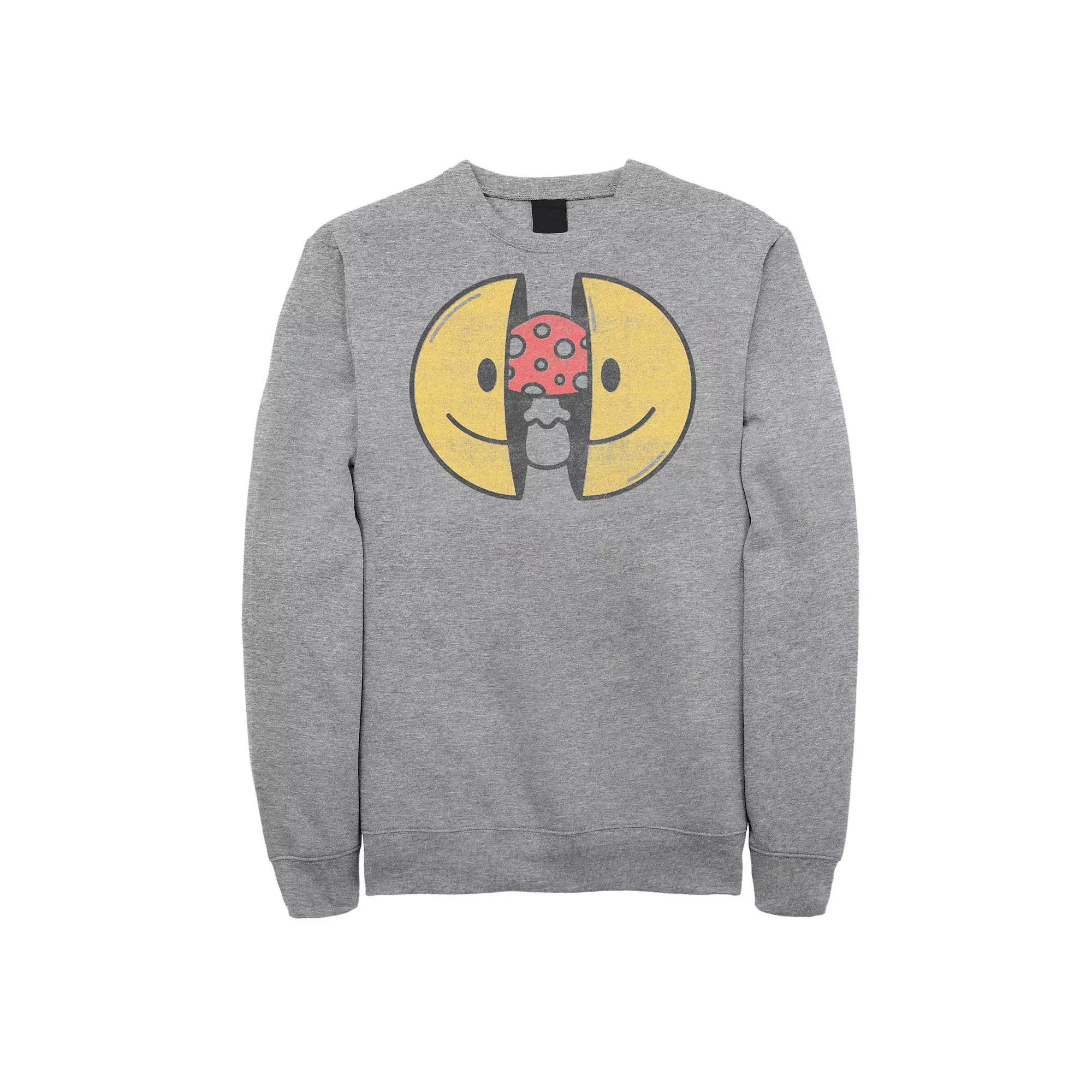 Big & Tall Smiley Face With Mushroom Inside Graphic Fleece, Men's, Size: XXL Tall, Athletic Grey Product Image
