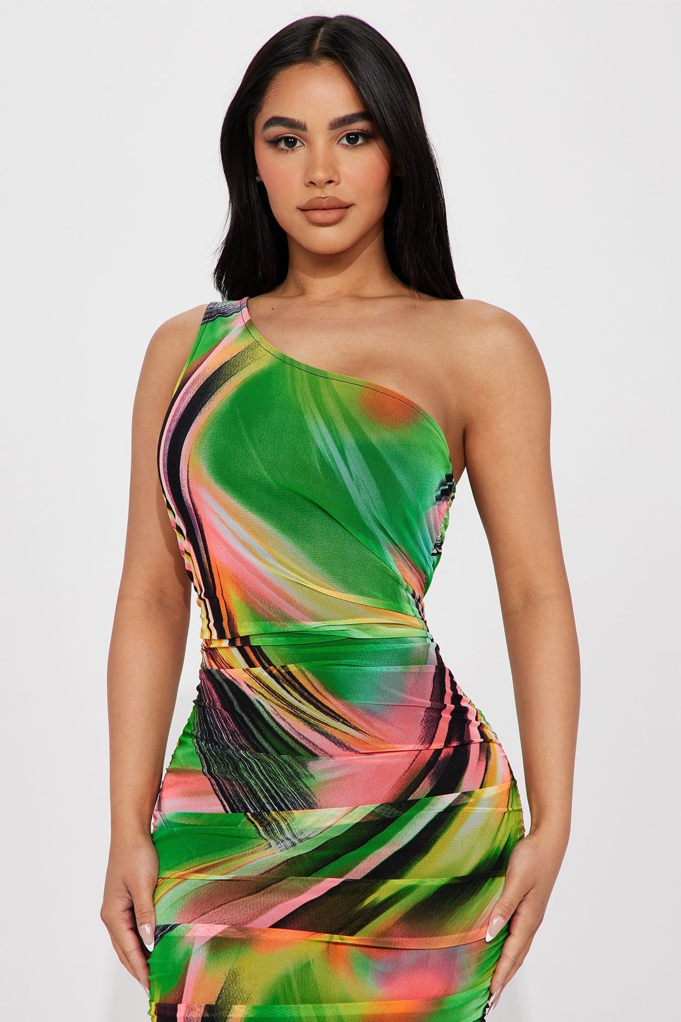 Mailee Mesh Midi Dress - Green/combo Product Image