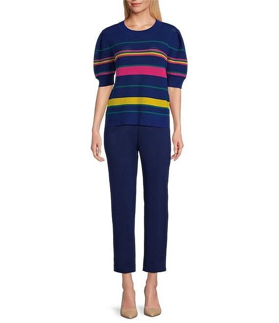 Investments Petite Size Bellwether Stripe Novelty Short Sleeve Crew Neck Sweater Top Product Image