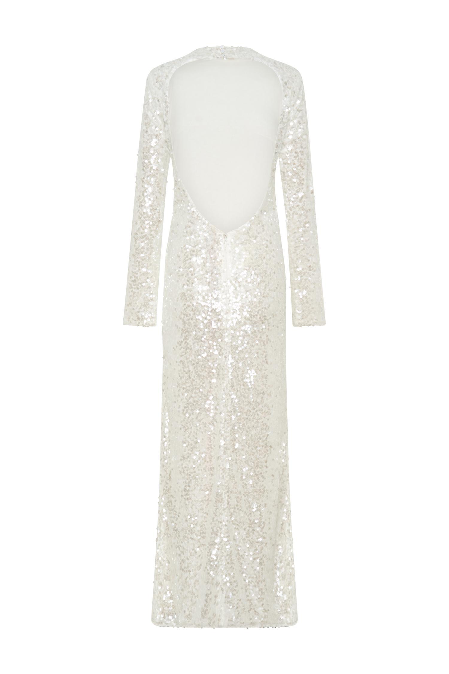 Sofia Long Sleeve Sequin Maxi Dress - White Product Image