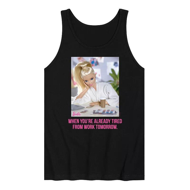 Mens Barbie Already Tired Work Graphic Tank Top Grey Gray Product Image