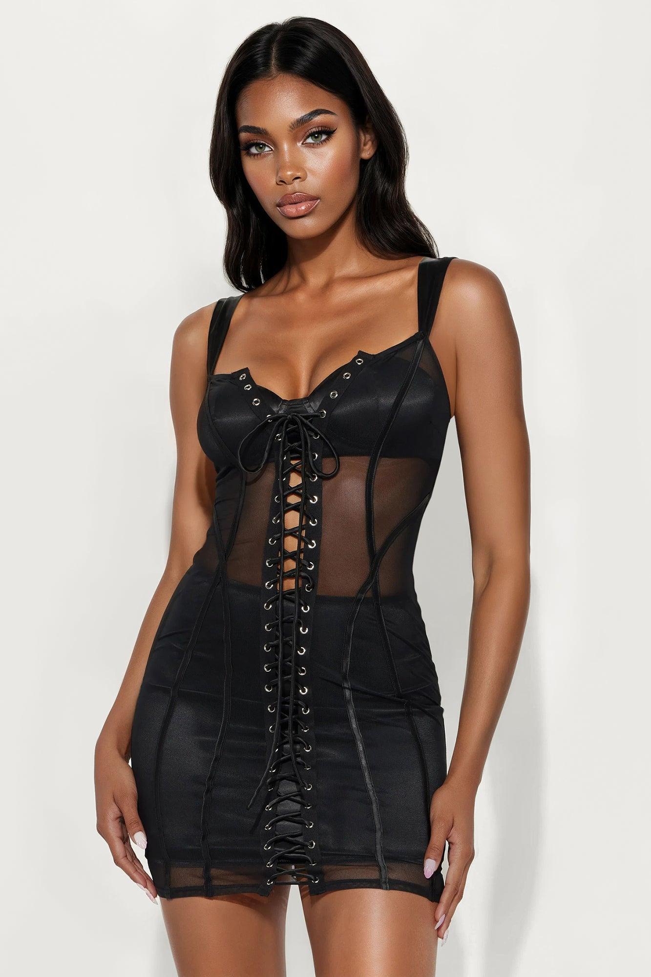 Too Saucy Sheer Mesh Mini Dress - Black Product Image