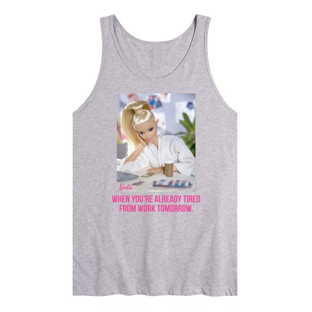 Mens Barbie Already Tired Work Graphic Tank Top Grey Gray Product Image