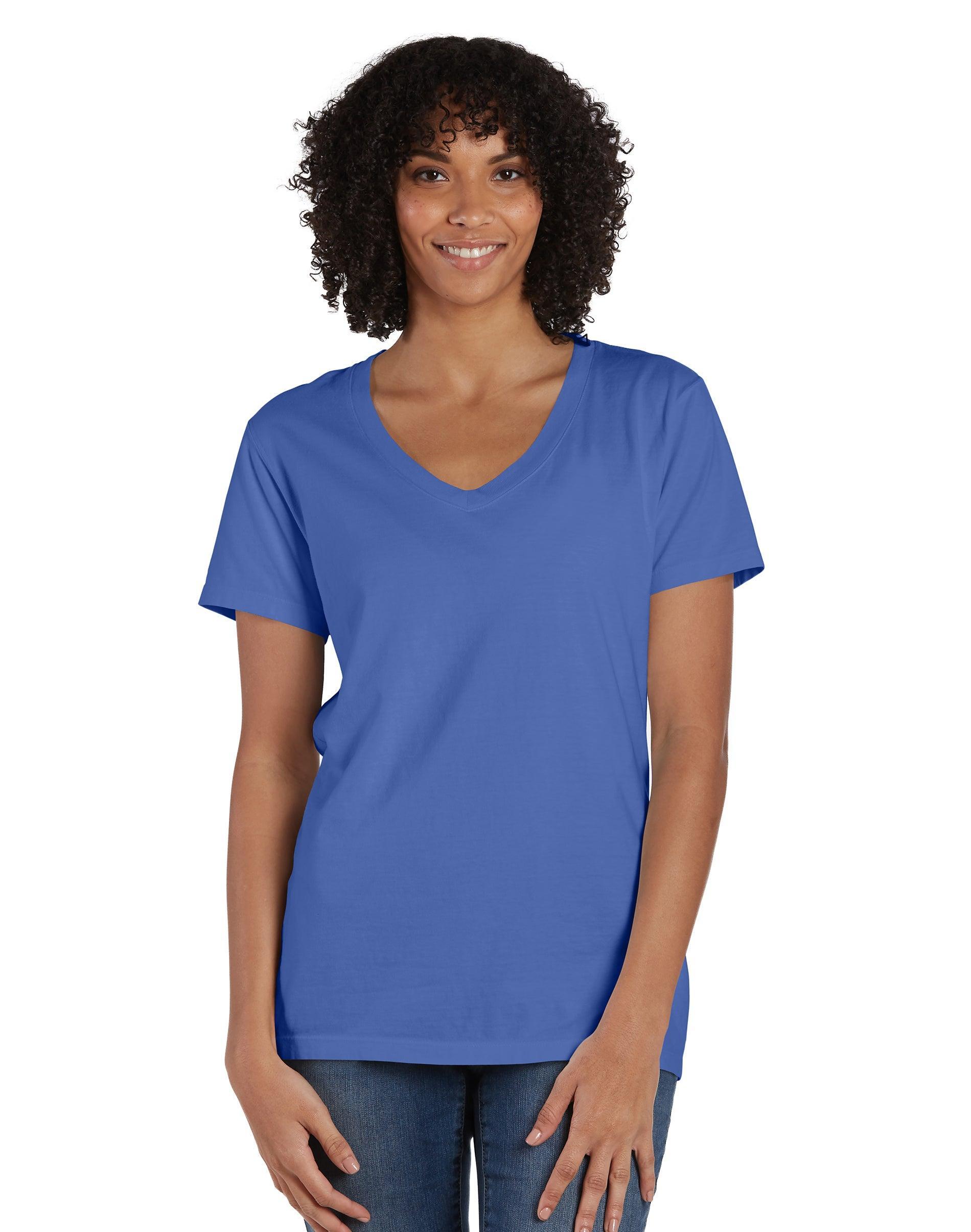 Hanes Womens Garment Dyed V-Neck T-Shirt Mauve XS Product Image