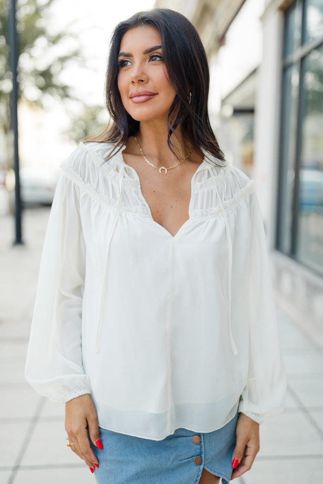 Unwavering Love Cream Shirred Shoulder Detail Blouse FINAL SALE Product Image