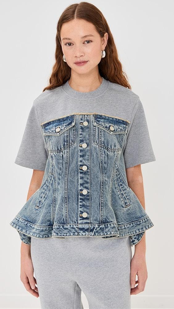 3.1 Phillip Lim Flounce Hybrid Denim Top with French Terry Combo | Shopbop Product Image