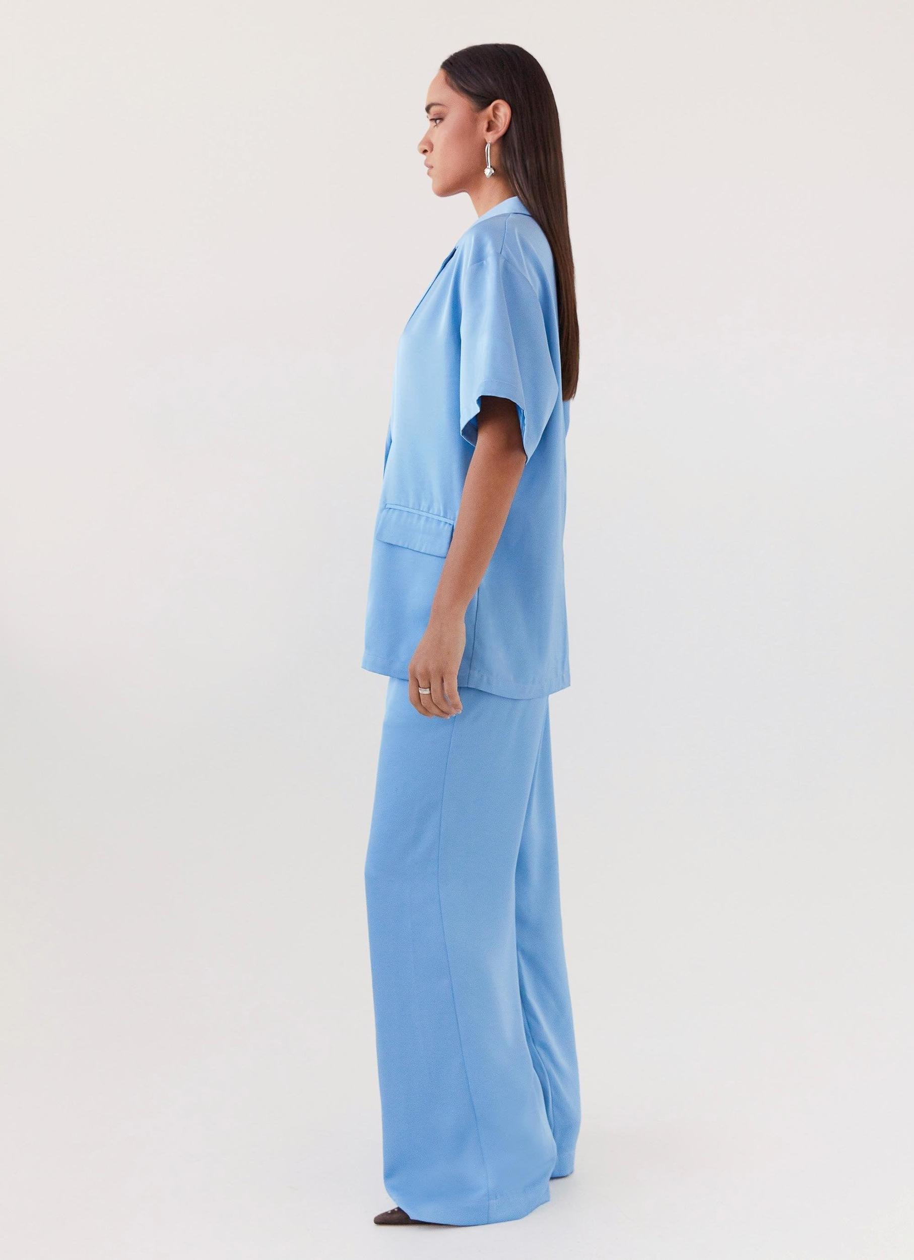 Brinkley Oversized Satin Shirt - Sky Blue Product Image