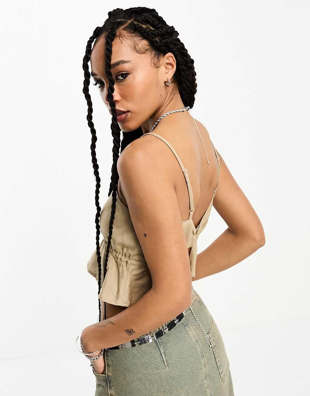 Only linen blend open back crop top Product Image