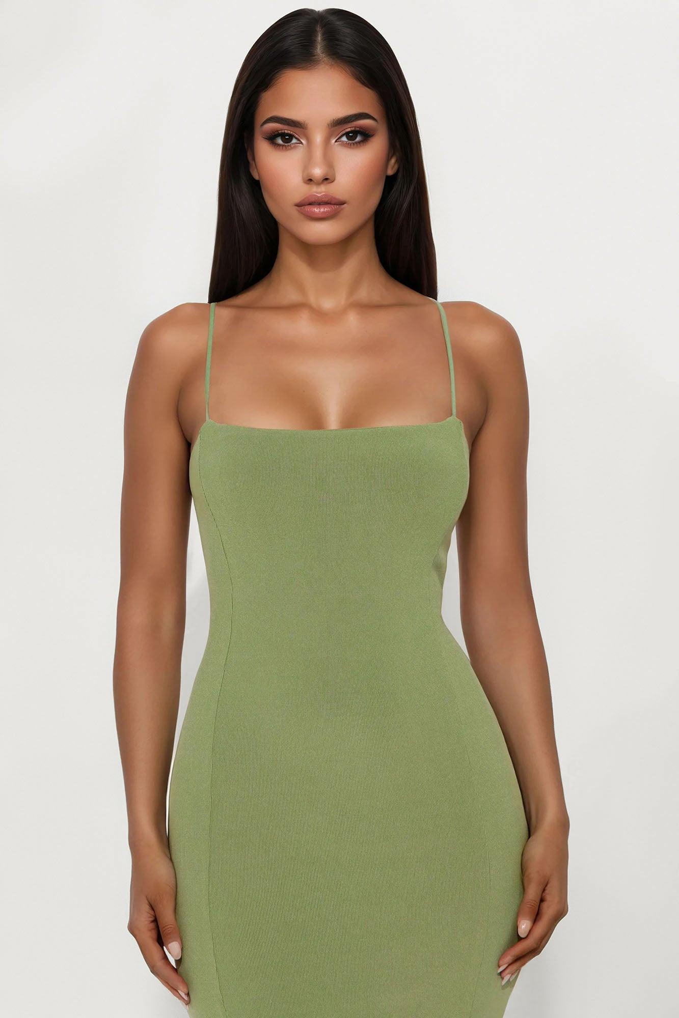 Piper High Slit Ribbed Maxi Dress - Olive Female Product Image