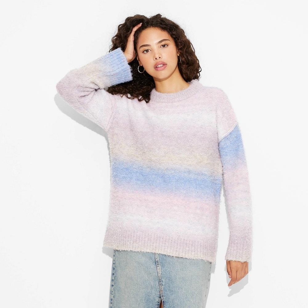 Women's Crewneck Oversized Boucle Pullover Holiday Sweater - Wild Fable™ XXS: Heavyweight Jersey, Ombre Design, Recycled Polyester Product Image