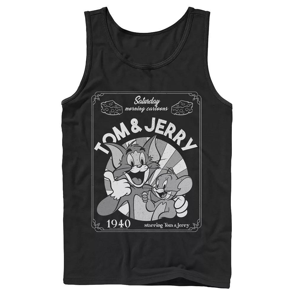 Men's Tom And Jerry Saturday Morning Cartoons 1940 Portrait Tank Top, Size: XL, Black Product Image