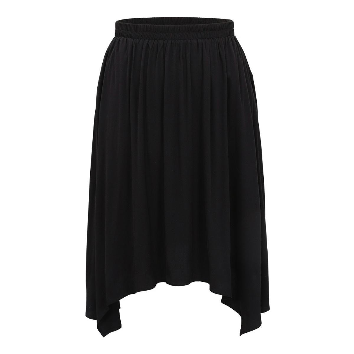 Plus Size Solid Rayon Elastic Waist Pocket Hanky Hem Skirt Women Black Office Plain No stretch Pocket Work Skirts BloomChic 10/M Product Image