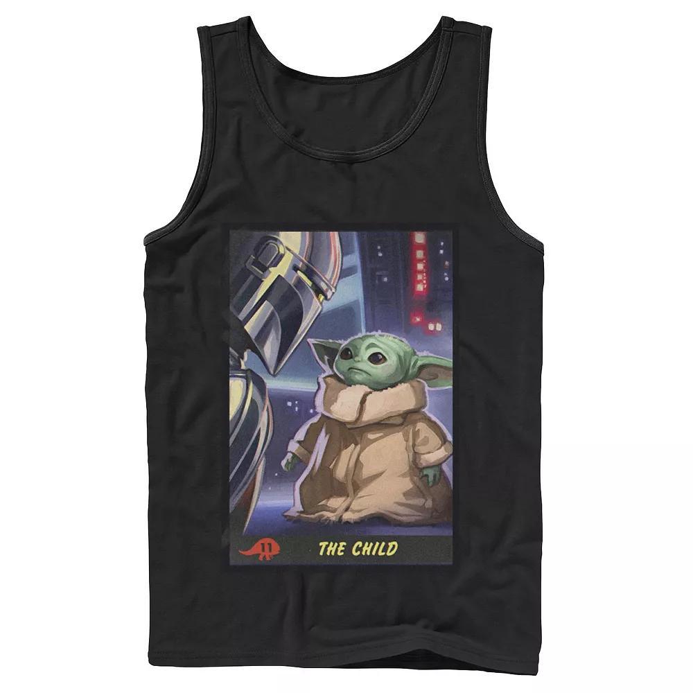 Men's Star Wars: The Mandalorian The Child Trading Card Tank Top, Size: Large, Black Product Image