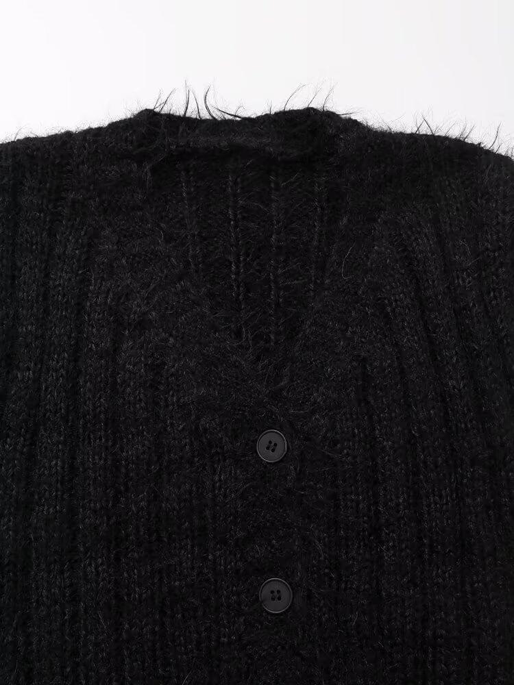 V-Neck Plain Ribbed Cardigan Product Image