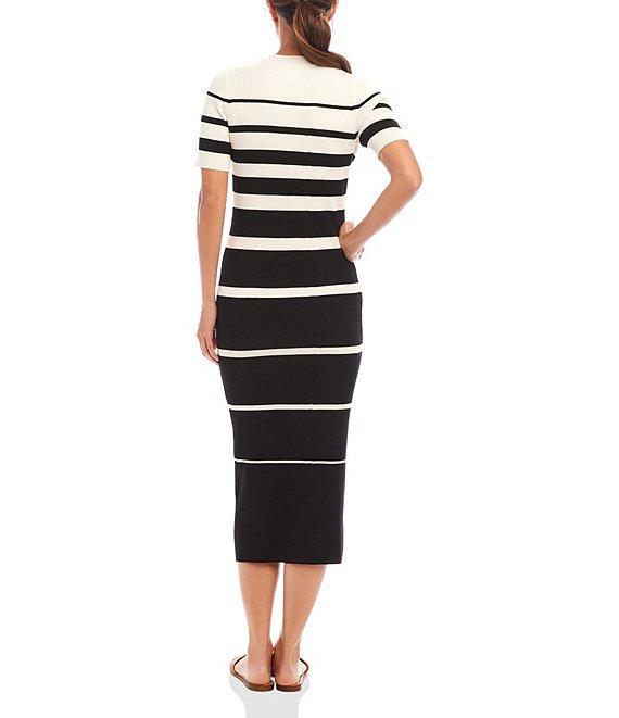Karen Kane Crew Neck Short Sleeves Stripe Ribbed Sweater Midi Dress Product Image
