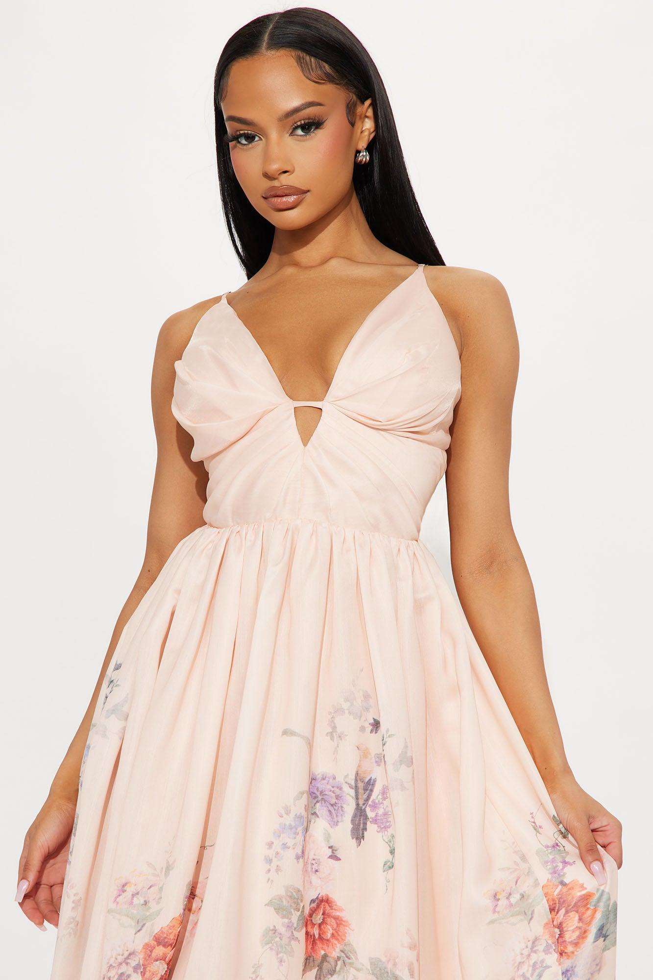 Living A Dream Floral Midi Dress - Peach/combo Product Image