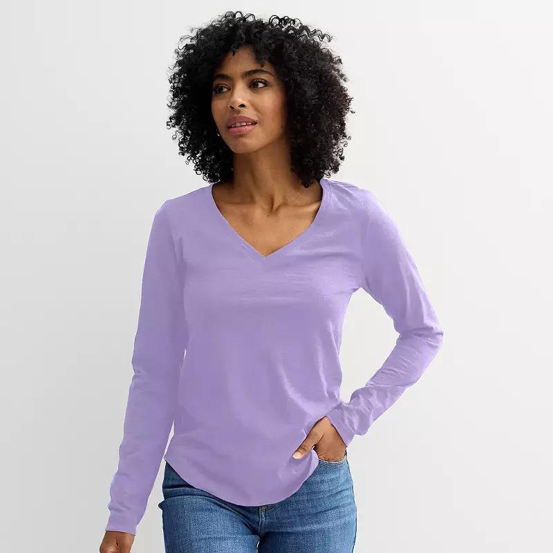Women's Sonoma Goods For Life® Everyday Long Sleeve V-Neck Tee, Size: XXL, Light Oat Grey Product Image