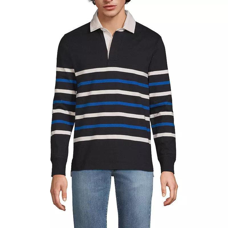 Men's Lands' End Striped Rugby Shirt, Size: Medium, Black Blue Stripes Product Image