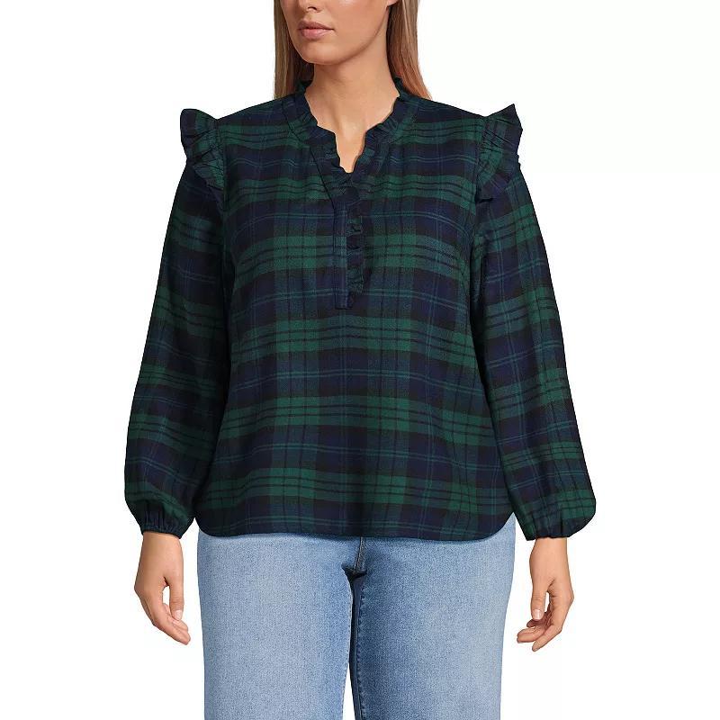 Plus Size Lands' End Ruffle Front Flannel Popover Blouse, Women's, Size: 1XL, Ivory Portobello Product Image