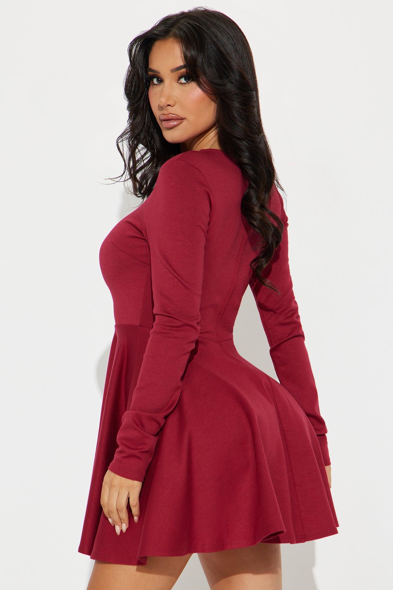 Zayla Pleated Mini Dress - Wine Product Image