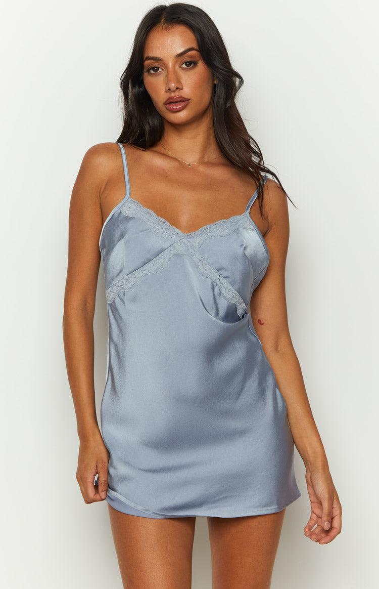 Arlo Blue Satin Lace Mini Dress Product Image