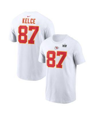 Mens Nike Travis Kelce White Kansas City Chiefs Super Bowl Lviii Patch Player Name and Number T-shirt Product Image