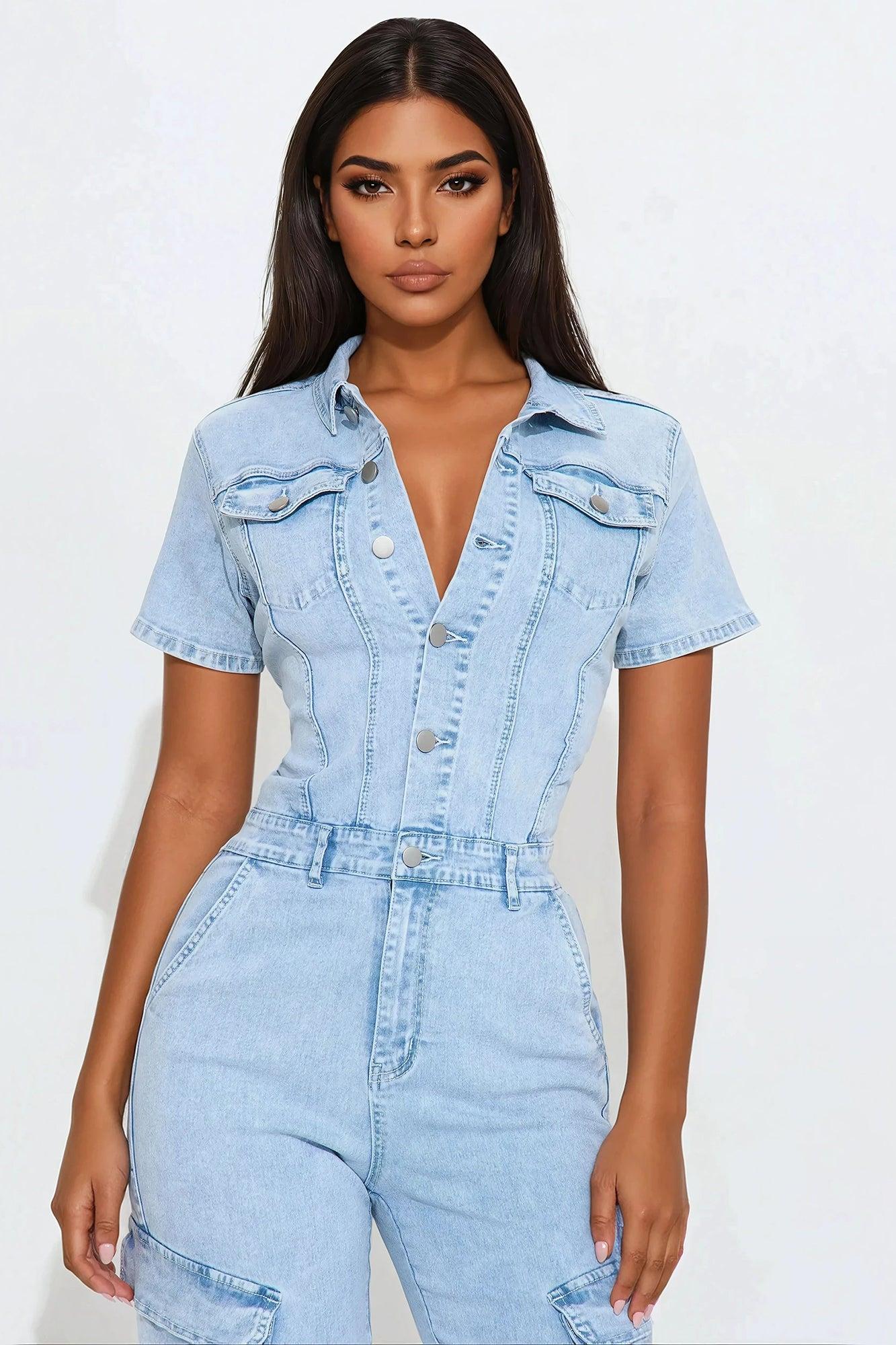 Drea Denim Jumpsuit - Light Wash Product Image