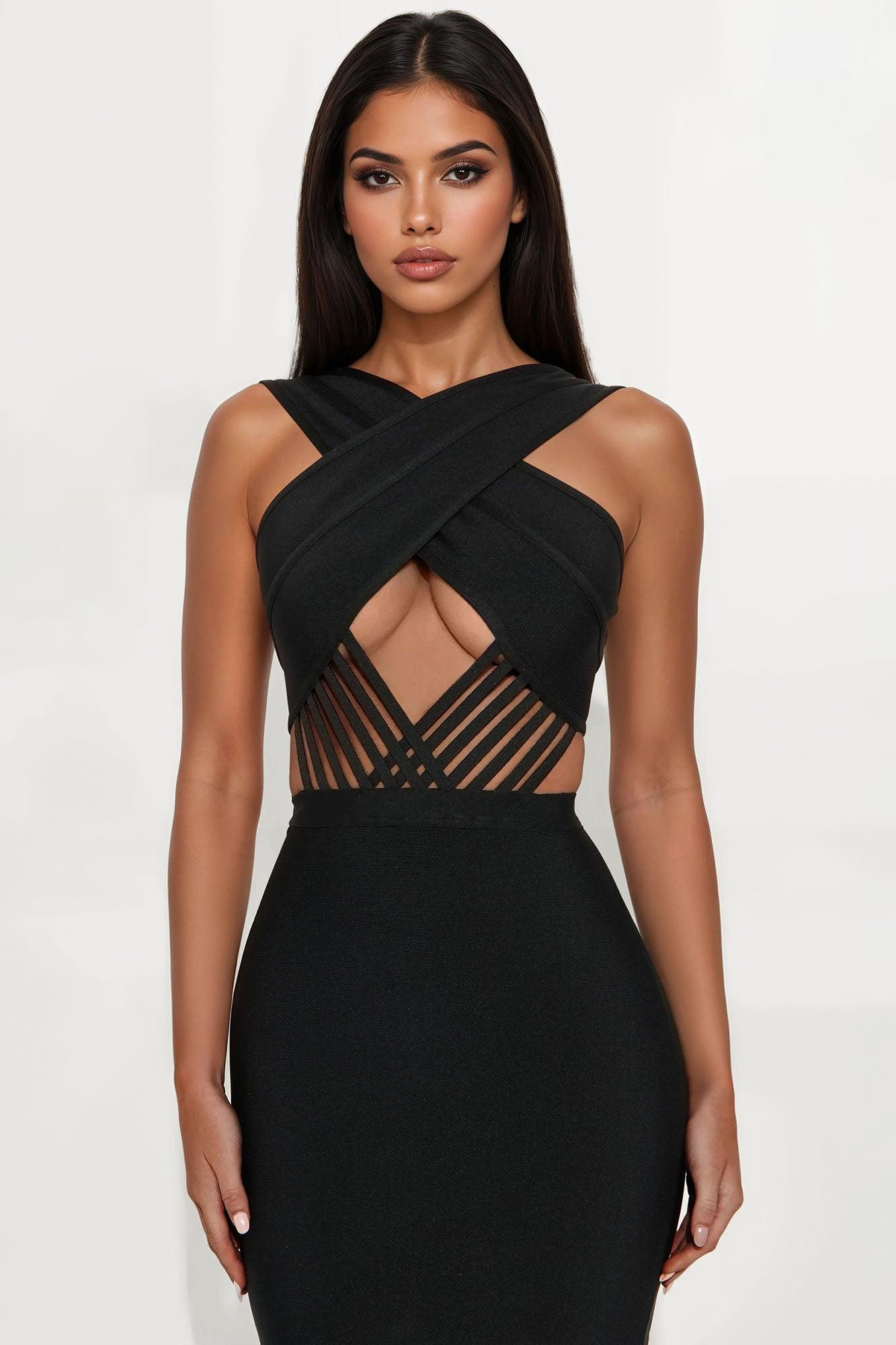 Match Maker Bandage Midi Dress - Black Product Image