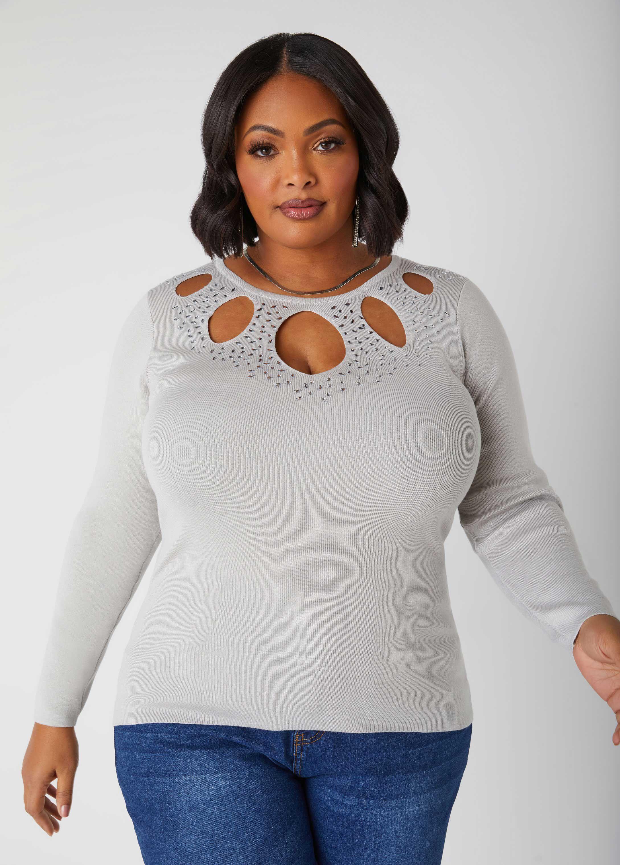 Plus Size Crystal Cutout Sweater Ashley Stewart Product Image