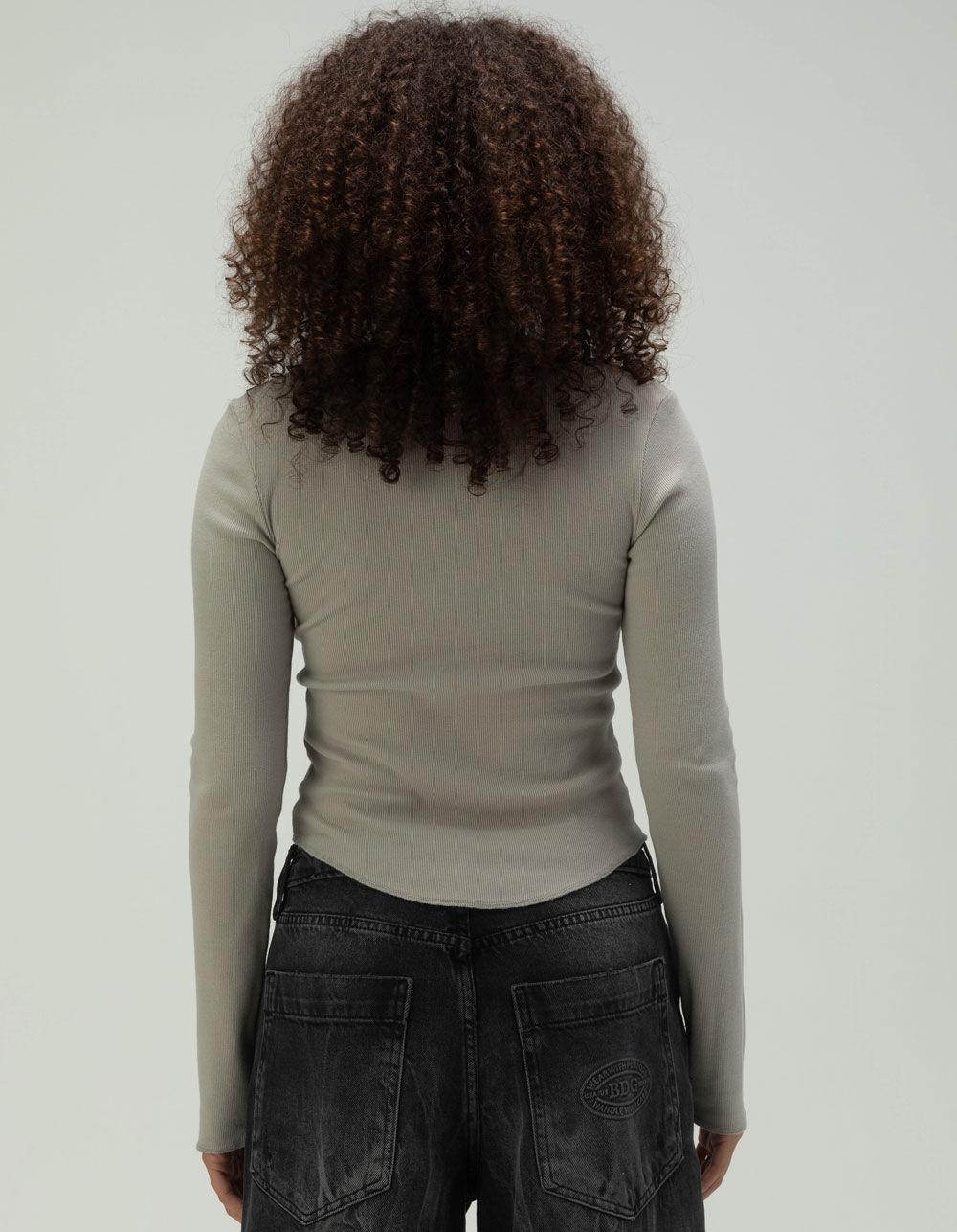 BDG Urban Outfitters Drake Henley Womens Long Sleeve Top - GRAY Product Image