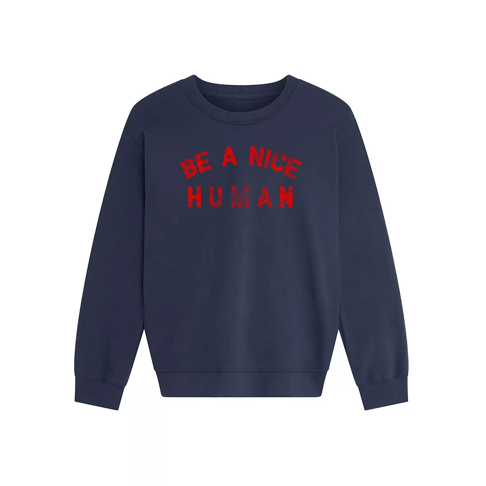 Womens Be A Nice Human Graphic Crewneck Pullover, Girls Blue Product Image