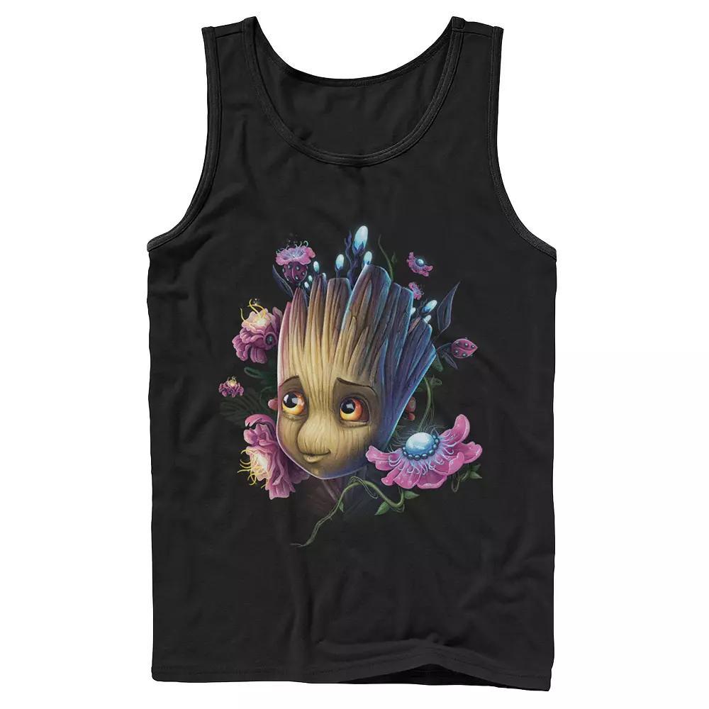 Men's Marvel Guardians Of The Galaxy Groot Flowers Tank Top, Size: XL, Black Product Image