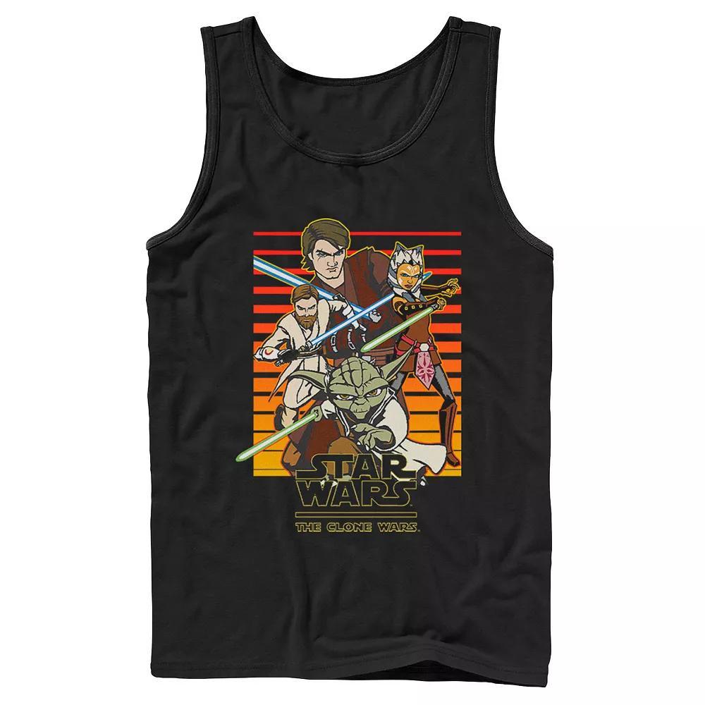 Men's Star Wars: Clone Wars Jedi Group Shot Retro Line Tank Top, Size: Large, Black Product Image