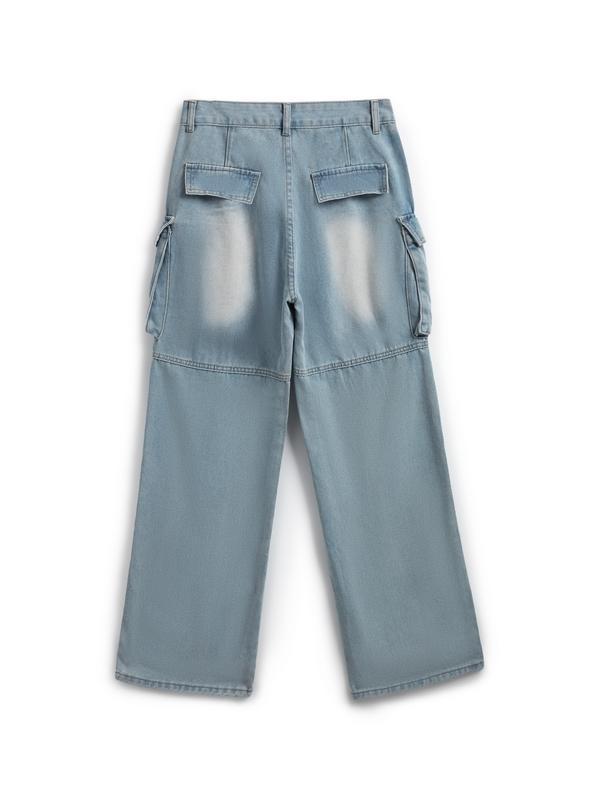 Big Pocket Splice High Rise Cargo Jeans Product Image