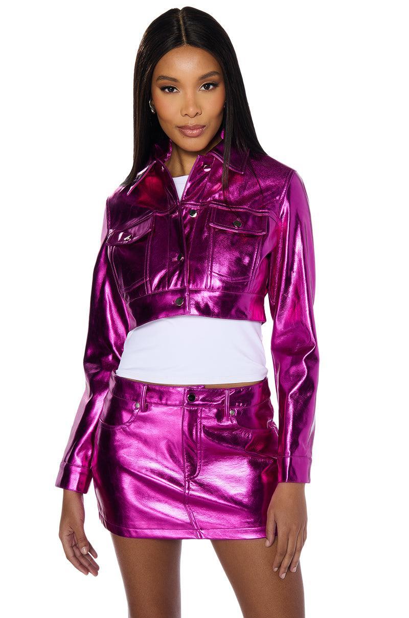 CELEBRATE METALLIC FAUX LEATHER CROP JACKET Product Image