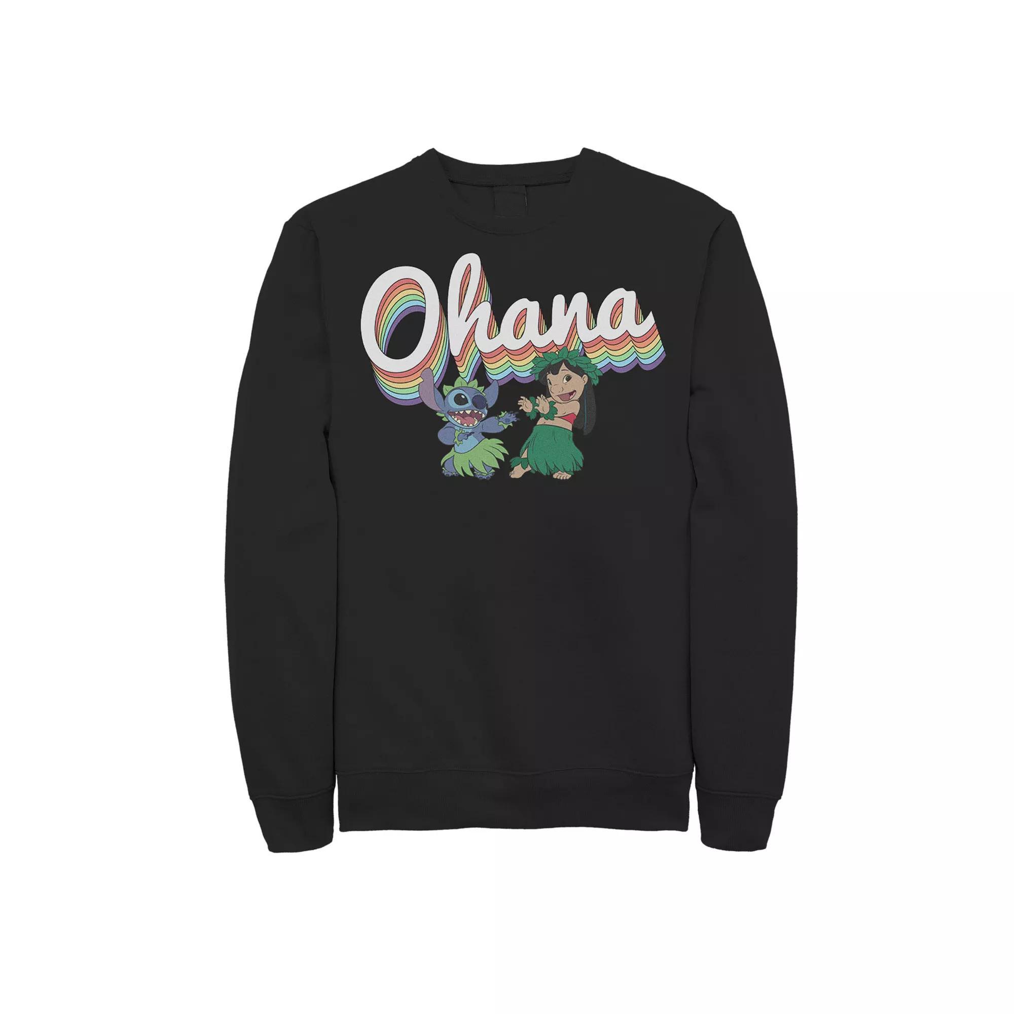 Disney's Lilo & Stitch Ohana Rainbow Men's Fleece Sweatshirt, Size: Small, Black Product Image