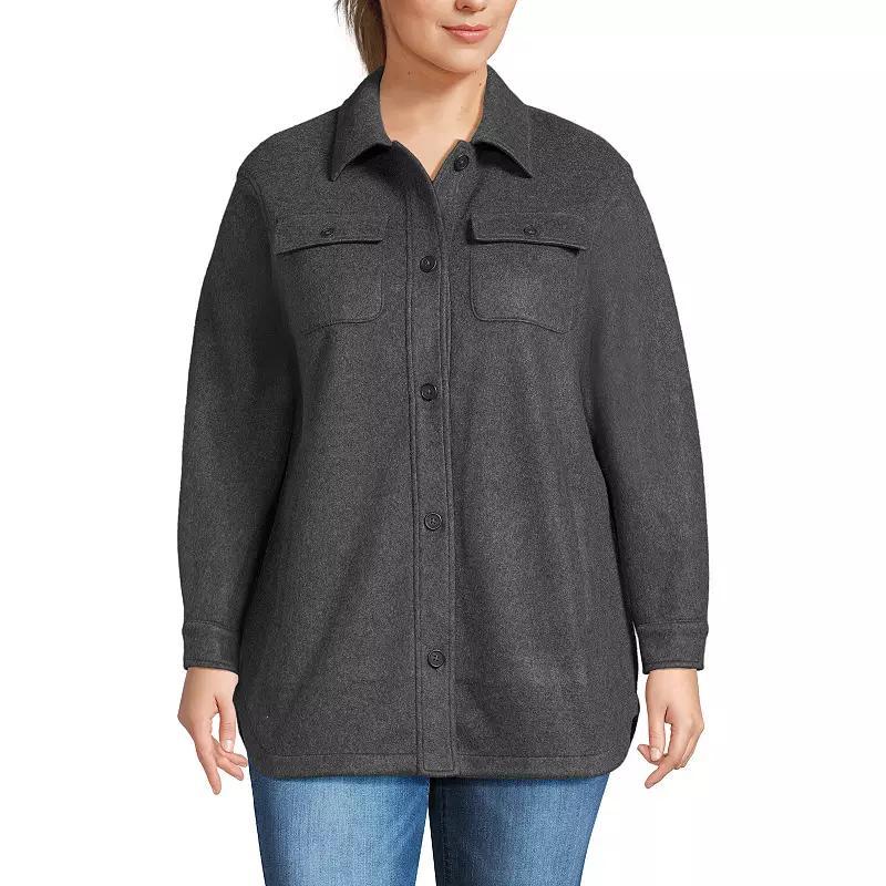 Plus Size Lands' End Luxe Fleece Button-Up Shacket, Women's, Size: 1XL, Bright Gray Grey Product Image