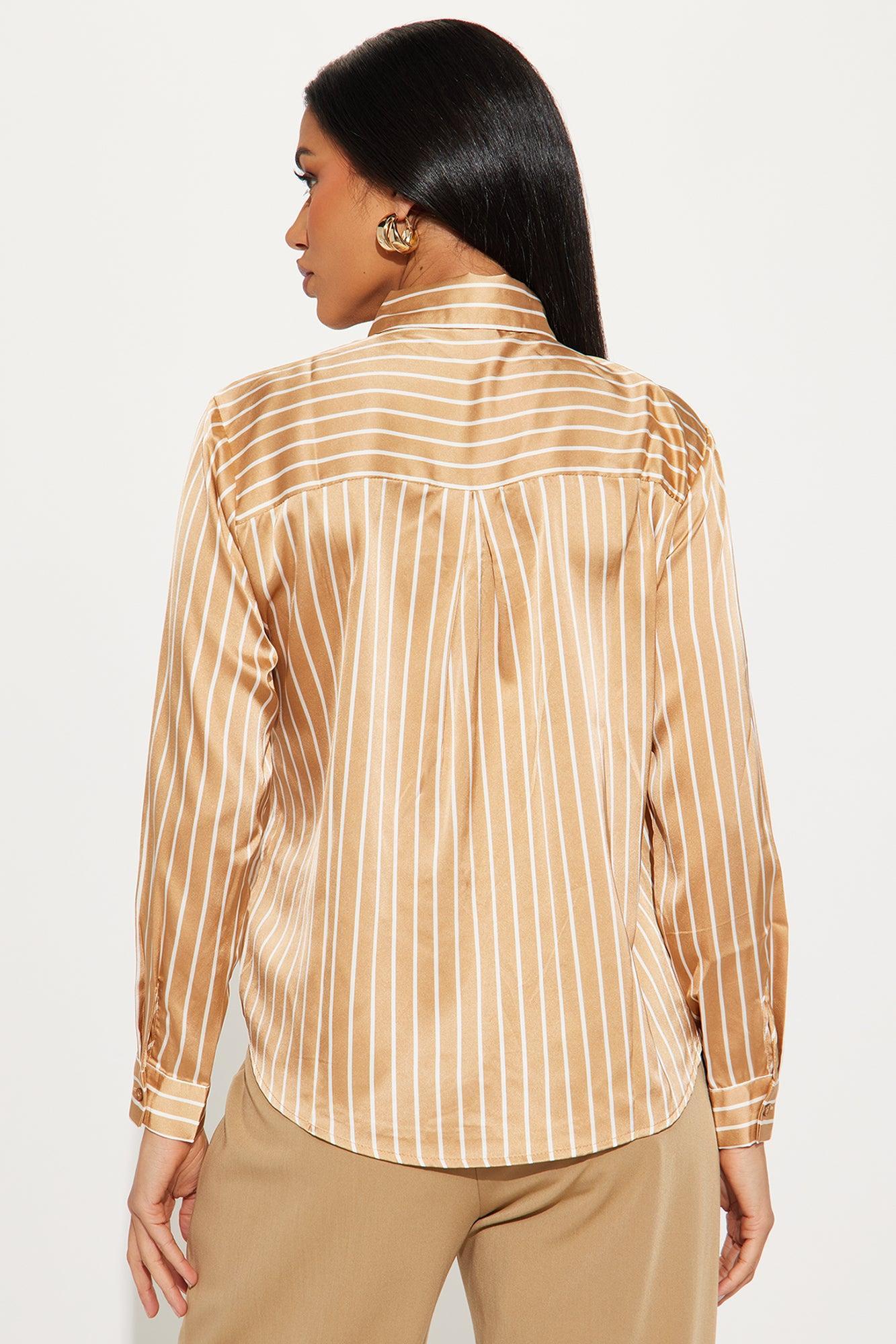Fast Lane Striped Satin Shirt - Camel/combo Product Image