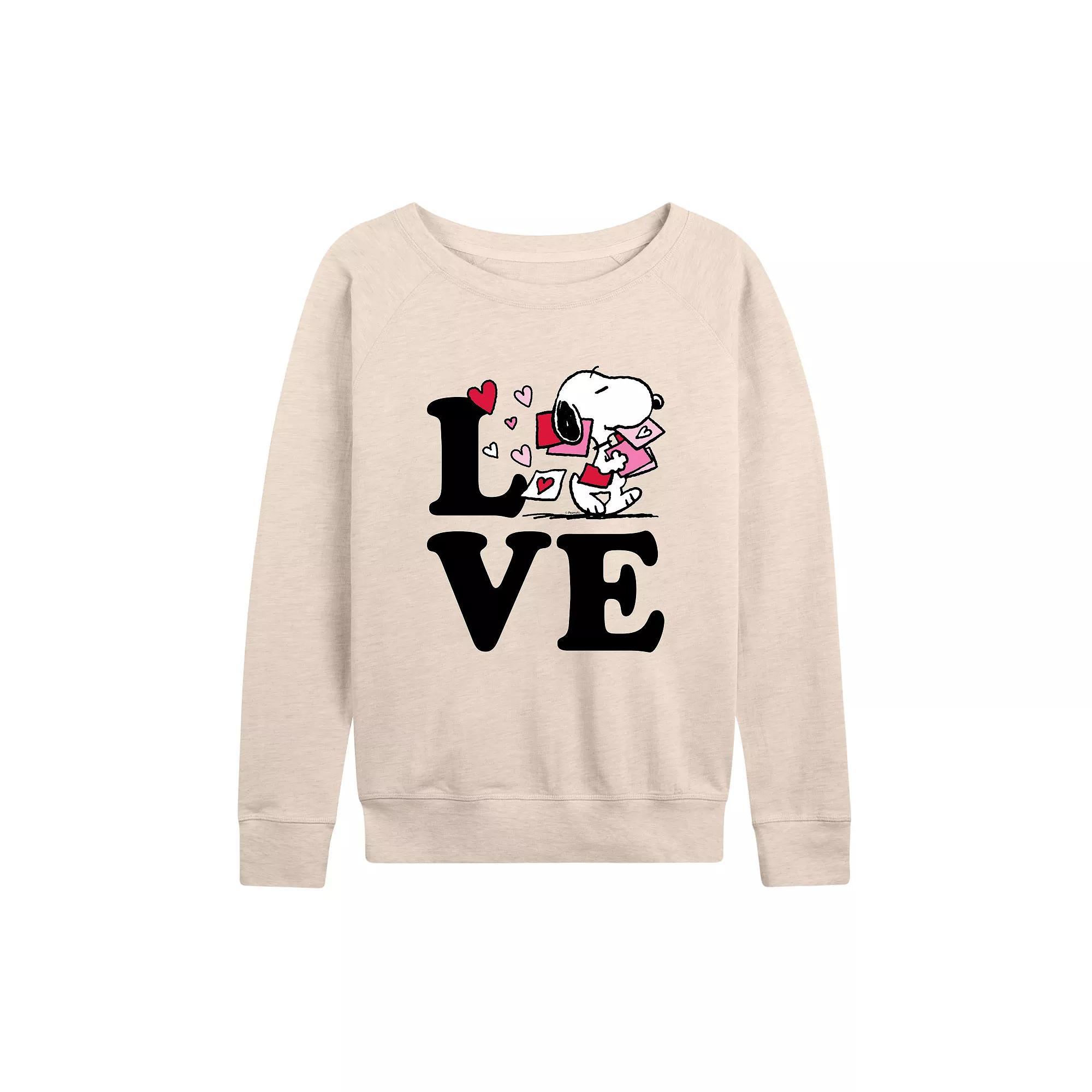 Womens Peanuts Love Snoopy French Terry Long Sleeve Tee Product Image