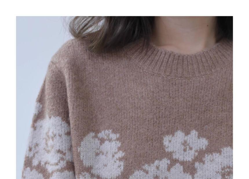 Round Neck Flower Oversized Sweater Product Image