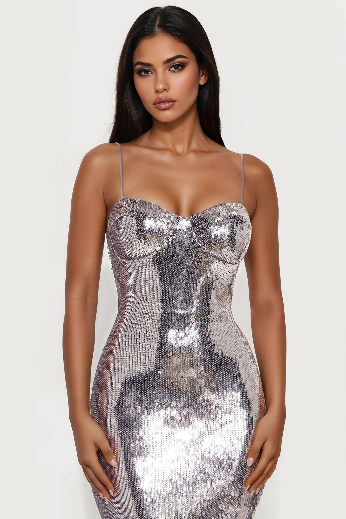 Midnight Opulence Sequin Gown - Silver Product Image