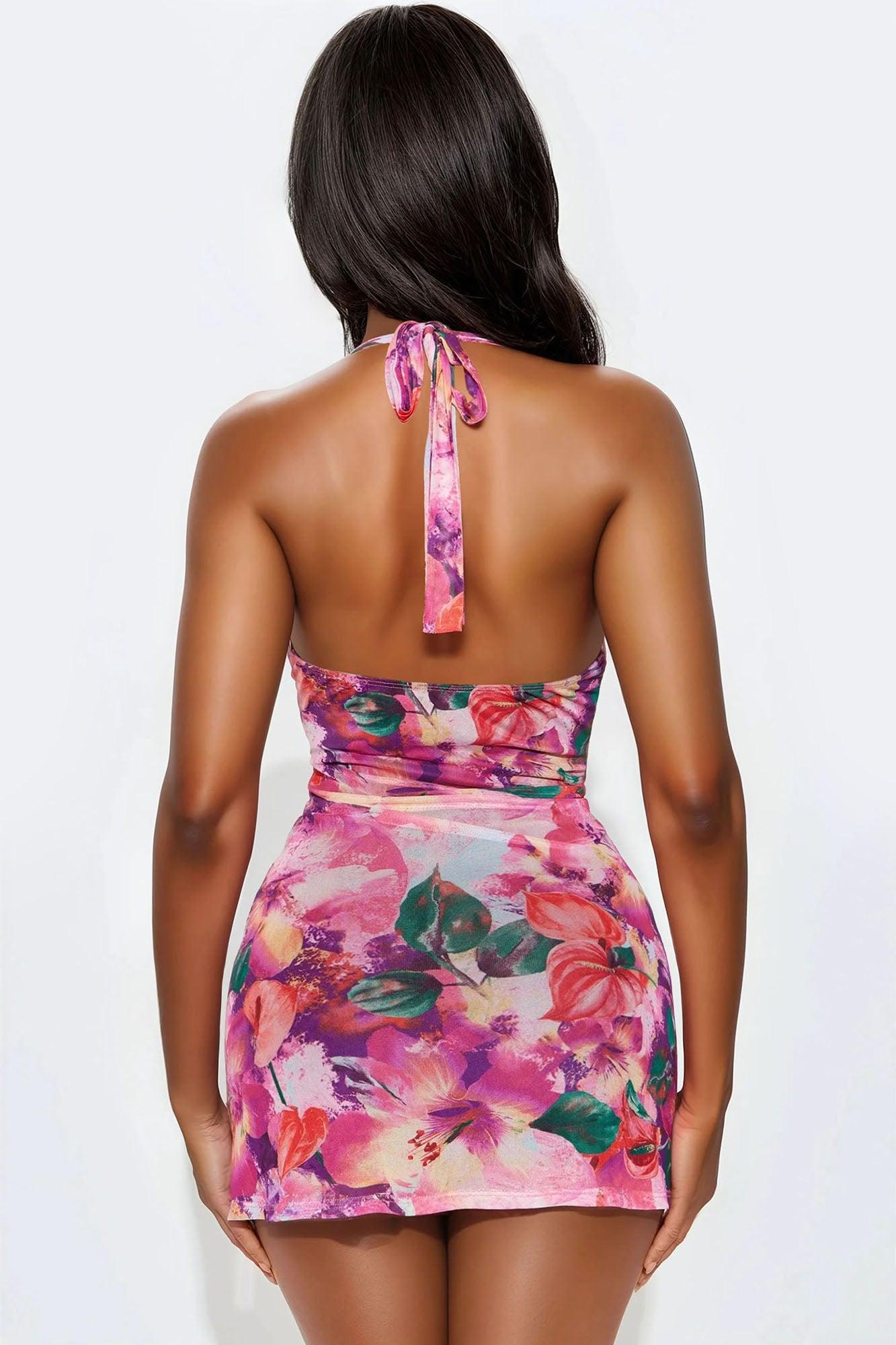 Hit The Tropics Mesh Micro Mini Dress - Pink/combo Product Image