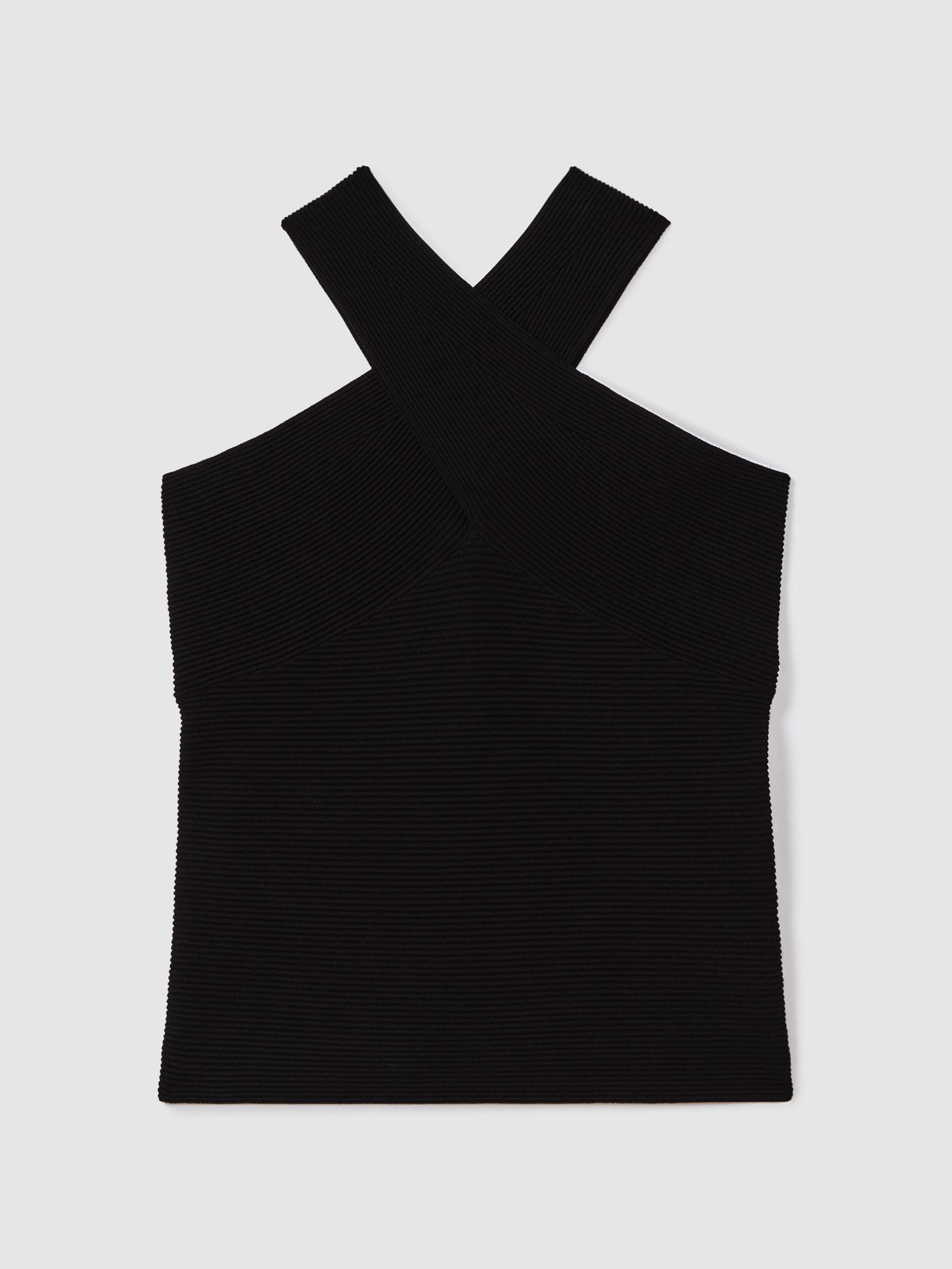 Ribbed Cross-Over Vest in Black Product Image
