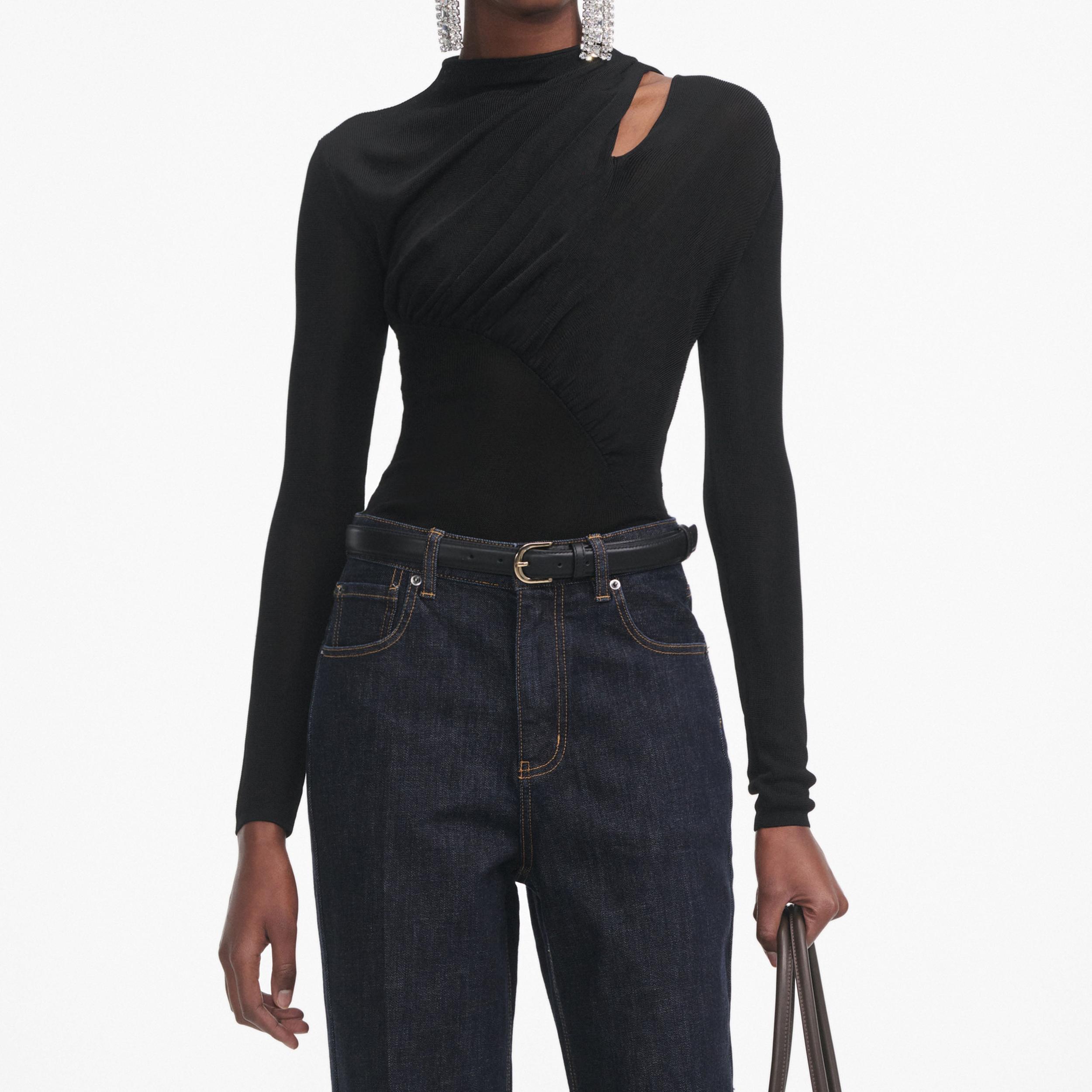 Black Cut Out Viscose Knit Top Product Image