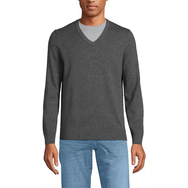 Men's Lands' End Fine Gauge Cotton V-Neck Sweater, Size: Small, Radiant Blue Product Image